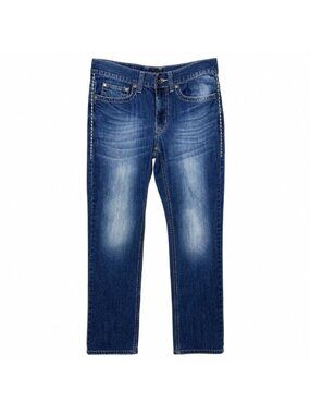 Helix Jeans Mens 29X30 Straight Leg Embroidered Y2K Cotton Grunge Goth Logo Flap